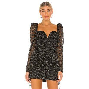 For Love and Lemons x Free People Joanna Black & Gold Lace Mini Dress S NWT